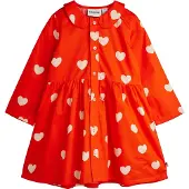 Mini Rodini Hearts Aop Woven Ls Dress - Red - 92/98