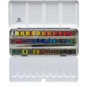 Rembrandt Professional Watercolour Paint, Metal Tin Set, 36 Half Pans + 1 Brush, General colour Sele