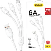 Dudao L8A-3in1 USB-A - USB-C / micro USB / Lightning 480Mb/s Kaapeli 1.2m - Valkoinen