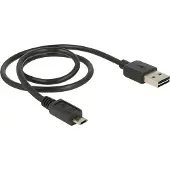 DeLOCK 83845, 0,5 m, USB A, Micro-USB B, USB 2.0, Musta