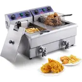 Vevor ammattikäyttöön tarkoitettu uppopaistin, kaksoissäiliöinen 3000 W:n sähköinen pöytämallinen uppopaistin korilla, 2 x 11,6 Qt/11 L kaksoisruostumattomasta teräksestä valmistettu öljykeitin öljyns