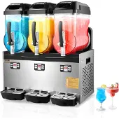Vevor kaupallinen slushy-kone, 12Lx3 kolmisäiliöinen jäädytettyjen juomien kone, 144 kuppia ruostumattomasta teräksestä valmistettu Margarita Smoothie -jäädytettyjen juomien valmistaja, slushie-kone k