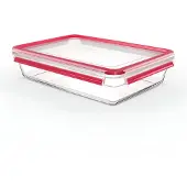 EMSA CLIP & CLOSE 3.0-liter leak-proof rectangular transparent glass food container with red lid (N1041200)