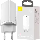 Baseus 65W seinälaturi USB-C ja USB-A - valkoinen
