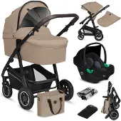 Lionelo Lastenrattaat 3in1 jopa 22 kg, vaunukoppa + istuin + turvakaukalo, ilmatäytteiset renkaat, jousitus, 360° pyörät, XXL-kuomu – Bianka Beige Sand