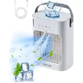 Vevor kannettava ilmastointilaite, 4-in-1 haihdutusilmanjäähdytin, 3-nopeuksinen mini-ilmastointilaite 0-7H älykkäällä ajastimella, 700ml vesisäiliö, 7-värinen valo, henkilökohtainen minipöytätuuletin