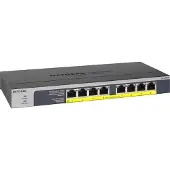 Netgear GS108LP - 8-porttinen hallitsematon Gigabitin Ethernet Power over Ethernet -kytkin, musta, harmaa