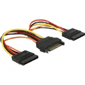 DeLOCK 60143, SATA 15-pinninen, 2 x SATA 15-pinninen, 0,15 m, Uros, Naaras, Musta, Oranssi, Punainen, Keltainen