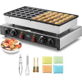 Vevor Mini hollantilainen pannukakkugrilli, 50 kpl 43 mm:n halkaisijaltaan oleva Dorayaki-leipuri, 1700 W:n kaupallinen sähköinen Poffertjes-grilli, tarttumaton ruostumaton teräs, kaksoislämpötilan ja