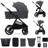 Kinderkraft 2-in-1 vaunu 27 kg asti, NEA 2 käännettävä istuin, puhkeamattomat renkaat, kompakti kokoontaitto, tummanharmaa