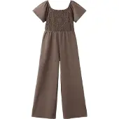 Mango Long Jumpsuit With Embroidered Details - Brown - 11-12
