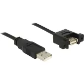 DeLOCK – Kaapeli USB 2.0 Type A uros - USB 2.0 Type A naaras, paneeliasennus, 0,5m, musta (85461)
