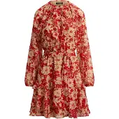 Ralph Lauren Print Ruffle-Trim Georgette Tiered Dress - Red - 40