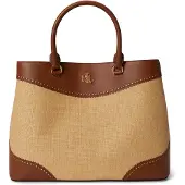 Ralph Lauren Straw & Leather Large Marcy Satchel - Beige - ONE SIZE