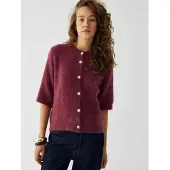 Noella Kae Ss Knit Cardigan - Burgundy - S/M