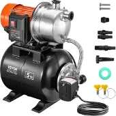 Vevor 1193W (1,6 hv) matalakaivopumppu painesäiliöllä, 83 l/min (1320 GPH), automaattinen kasteluveden tehostuspumppu 19 litran (5 gallonan) säiliöllä, 2/3,4 bar (30/50 PSI), painekytkin, ruostumattom