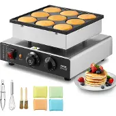Vevor hollantilainen pannukakkurauta, 9 kpl 76 mm:n halkaisijaltaan oleva Dorayaki-leipuri, 850 W:n kaupallinen sähköinen Poffertjes-grilli, tarttumaton ruostumaton teräs, lämpötilan ja ajan säätö, ko