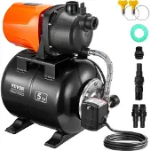 Vevor 745 W (1 hv) matalakaivopumppu painesäiliöllä, 63 l/min (1000 GPH), automaattinen kasteluveden tehostuspumppu 50 m (164 jalkaa) nostolla 1,4/2,8 bar (20/40 PSI) painekytkimellä, termoplastinen p