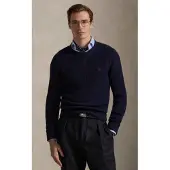 Ralph Lauren Waffle-Knit Wool-Cotton Sweater - Navy - XS