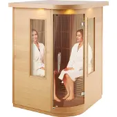 Vevor Kaukoinfrapunapuusauna, Huonekotikylpylä 2 Hengelle, Matala EMF Kaukoinfrapuna Hemlock-puusauna karkaistulla lasiovella ja monivärisellä LED-lampulla ja Bluetooth-kaiuttimilla, 1850 W sisäkäyttö