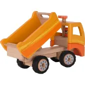 Goki Wooden Dump Truck Orange with Swivel Wheels