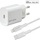 4smarts 20W PD Laturi ja Lightning-Kaapeli - EU pistoke - Valkoinen