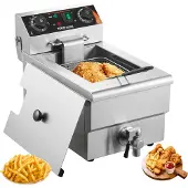 Vevor ammattikäyttöön tarkoitettu uppopaistin, 3000 W:n sähköinen pöytämallinen uppopaistin korilla, 11,6 Qt / 11 L ruostumattomasta teräksestä valmistettu yhden öljyn uppopaistin, jossa aika- ja lämp