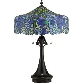 QUOIZEL Tiffany pöytävalaisin Cobalt, Pronssi/messinki, Olohuone/ruokailutila, Lasi, Jugend