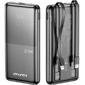 Awei PowerBank P76K 10000mAh 22.5W musta/musta digitaalinen näyttö