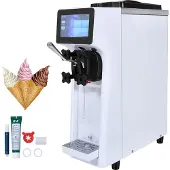 Vevor -jäätelökone kaupalliseen käyttöön, 10 l/h tuotto, 900 W:n yhden maun pehmisjäätelökone, 4 litran säiliö, 1,6 litran sylinteri, kosketusnäyttö, automaattinen puhdistus, esijäähdytys, ravintoloide