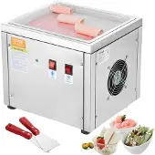 Vevor paistetun jäätelön rullakokone, 11" x 9,5" wok-jäätelövuoka, ruostumattomasta teräksestä valmistettu rullakokone kompressorilla ja kahdella kaapimella, jäätelön, jääjogurtin ja jäätelörullajen v