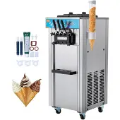 Vevor -jäätelökone ammattikäyttöön, tuotto 21–31 l/h, 1500 W:n vapaasti seisova pehmisjäätelökone 3 makua, 2 x 5,5 l ruostumattomasta teräksestä valmistettua sylinteriä, LED-paneeli, automaattinen puhd