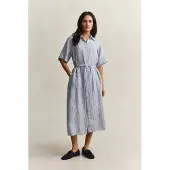 Gant Striped Linen Ss Shirt Dress - Blue - 40