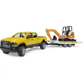 BRUDER Dodge Ram Power Wagon perävaunulla ja minikaivuri
