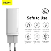 Baseus 65W seinälaturi USB-C ja USB-A - valkoinen