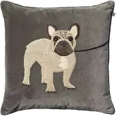 Chhatwal & Jonsson Embroidered French Bull Dog Cushion Cover 50x50 Cm - Koristetyynyt & Suojukset Sametti Harmaa - CC940113-12V