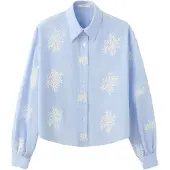 Mango Floral Embroidered Shirt - Blue - XL