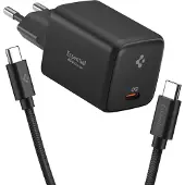 Spigen EE451EU Essential 45W GaN Pro USB-C-seinälaturi 100W:n USB-C-kaapelilla - musta