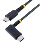 StarTech.com 1ft (30cm) USB C Charging Cable Right Angle - 60W PD 3A - Heavy Duty Fast Charge USB-C Cable - Black USB 2.0 Type-C - Rugged Aramid Fiber - USB Charging Cord (R2CCR-30C-USB-CABLE)