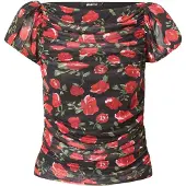 Gina Tricot Puff Sleeve Mesh Top - Multi/patterned - XS