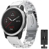 CaseOnline Rannekoru ruostumatonta terästä Garmin Fenix 7X - hopea