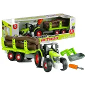 Leantoys Lean Toys puinen kokoonpanotraktori perävaunulla 43 cm