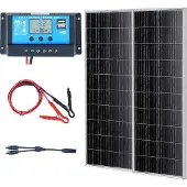Vevor 200W monokiteinen aurinkopaneelisarja, 2 kpl monokiteisiä aurinkopaneeleja + latausohjain, 23 %:n tehokas monokiteinen aurinkopaneelimoduuli, IP68-vedenpitävä matkailuautoihin, veneisiin, retkei