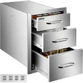 Vevor ulkokeittiön laatikostot 35,5 cm L x 53,5 cm K x 58,5 cm S, uppoasennettavat, kolmiosainen grillilaatikko, ruostumatonta terästä, kahvalla, grillisaarekkeen laatikot ulkokeittiöihin tai patiogri