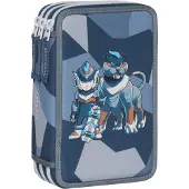 Beckmann Three Section Pencil Case W/Content, Tiger Race - Blue - ONE SIZE