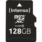 Intenso 3413491, 128 GB, MicroSDXC, Luokka 10, 25 MB/s, Iskunkestävä, Lämmönkestävä, Vesitiivis, Röntgensäteenkestävä, Musta