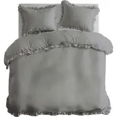 Detexpol Puuvillaiset vuodevaatteet röyhelöillä 160x200 3 kpl Vaaleanharmaa Harmaa
