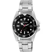 Alain Miller miesten rannekello 39 mm – musta kellotaulu ja teräsranneke, hopea/musta