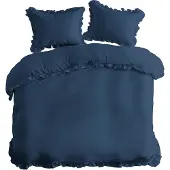 Detexpol Puuvillaiset vuodevaatteet röyhelöillä 220x200 3 kpl laivastonsinistä denim