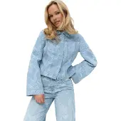 Gina Tricot Embroidery Denim Shirt - Blue - L